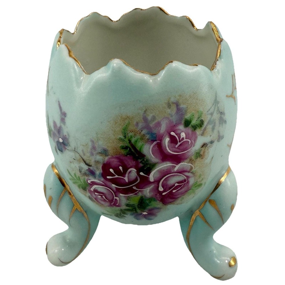 Inarco‎ Porcelain Egg Planter Vase E1911S Rose w/ Gold Trim Footed Vintage 1962